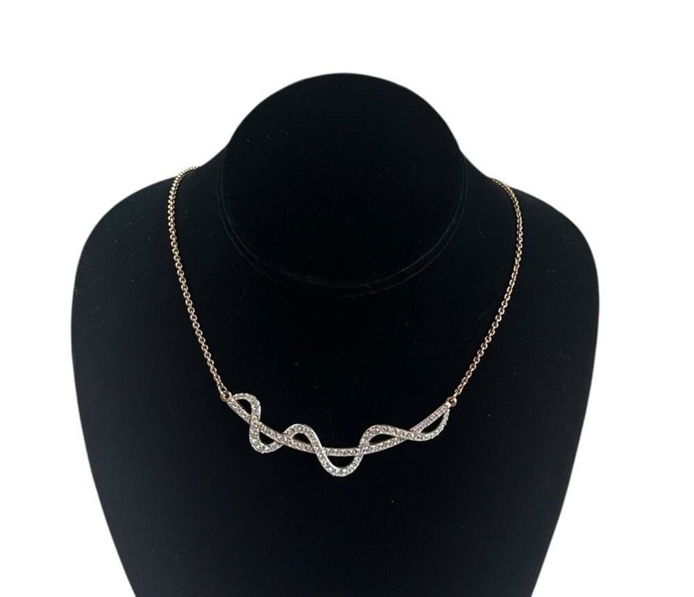 Vintage Swarovski Gold Tone Pavé Crystal Necklace Classic Glam Signed Swan